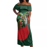 Custom Senegal Champions Football 2026 Off Shoulder Maxi Dress Teranga Lions G.O.A.T Mascot - African Renaissance Monument