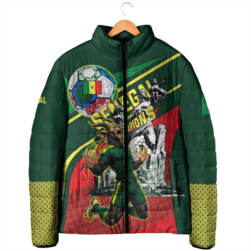 Custom Senegal Champions Football 2026 Padded Jacket Teranga Lions G.O.A.T Mascot - African Renaissance Monument
