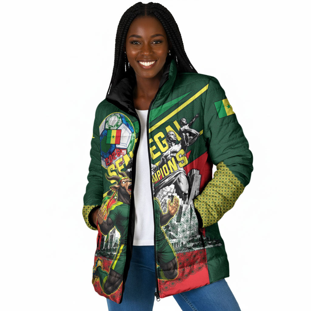 Custom Senegal Champions Football 2026 Padded Jacket Teranga Lions G.O.A.T Mascot - African Renaissance Monument