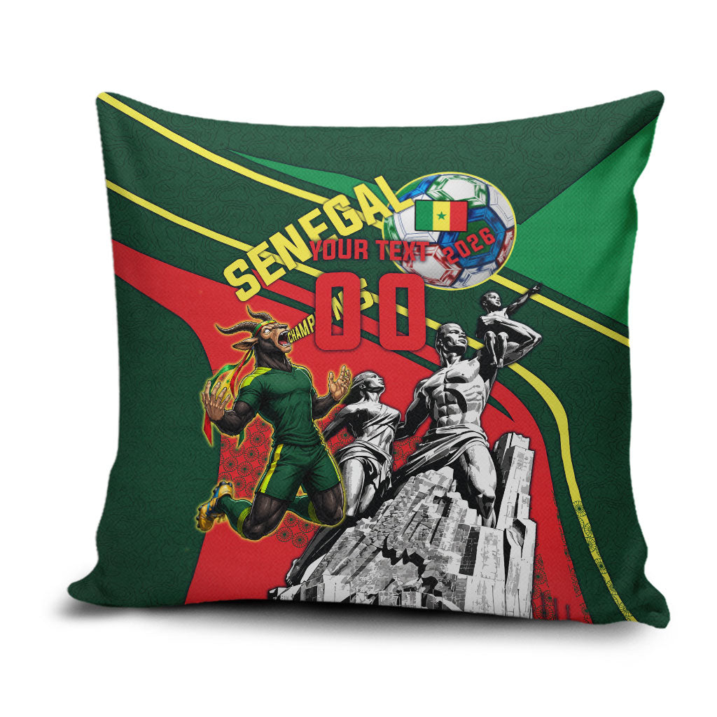 Custom Senegal Champions Football 2026 Pillow Cover Teranga Lions G.O.A.T Mascot - African Renaissance Monument