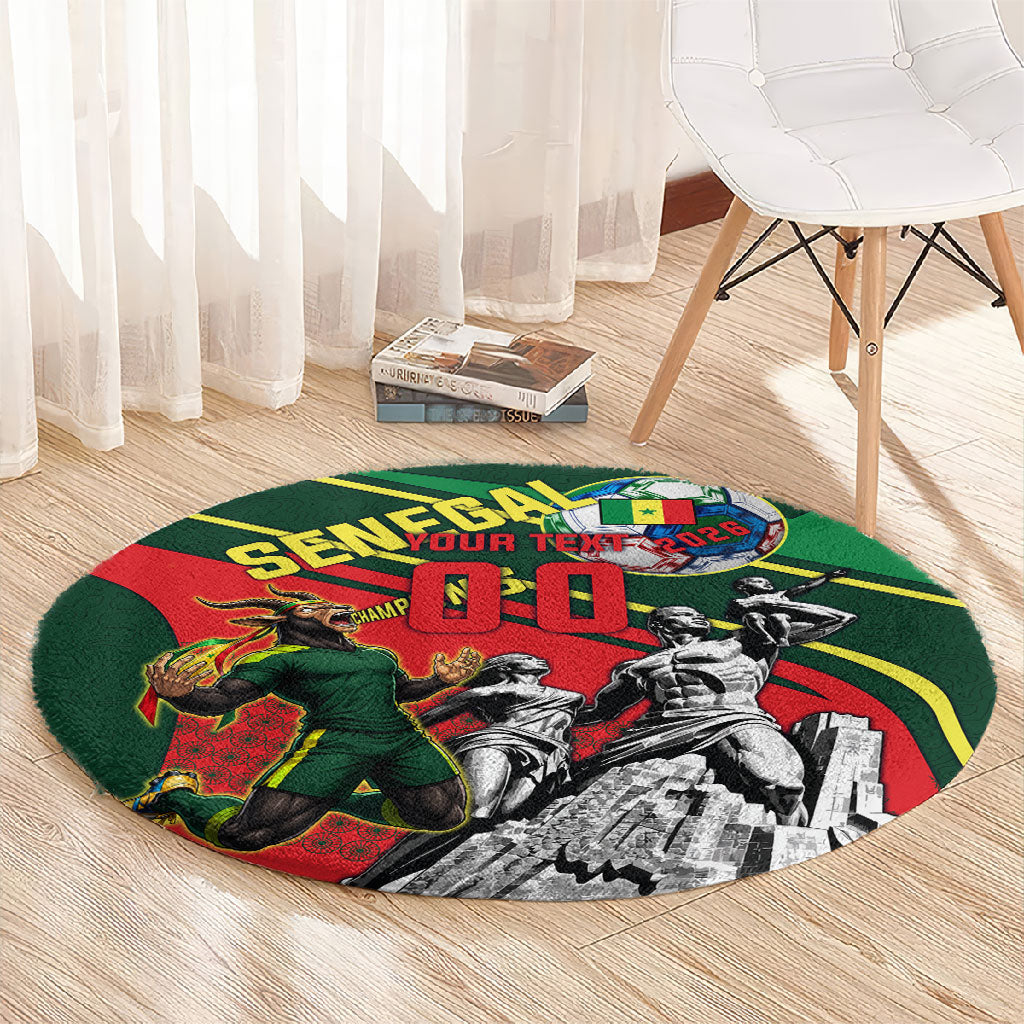 Custom Senegal Champions Football 2026 Round Carpet Teranga Lions G.O.A.T Mascot - African Renaissance Monument