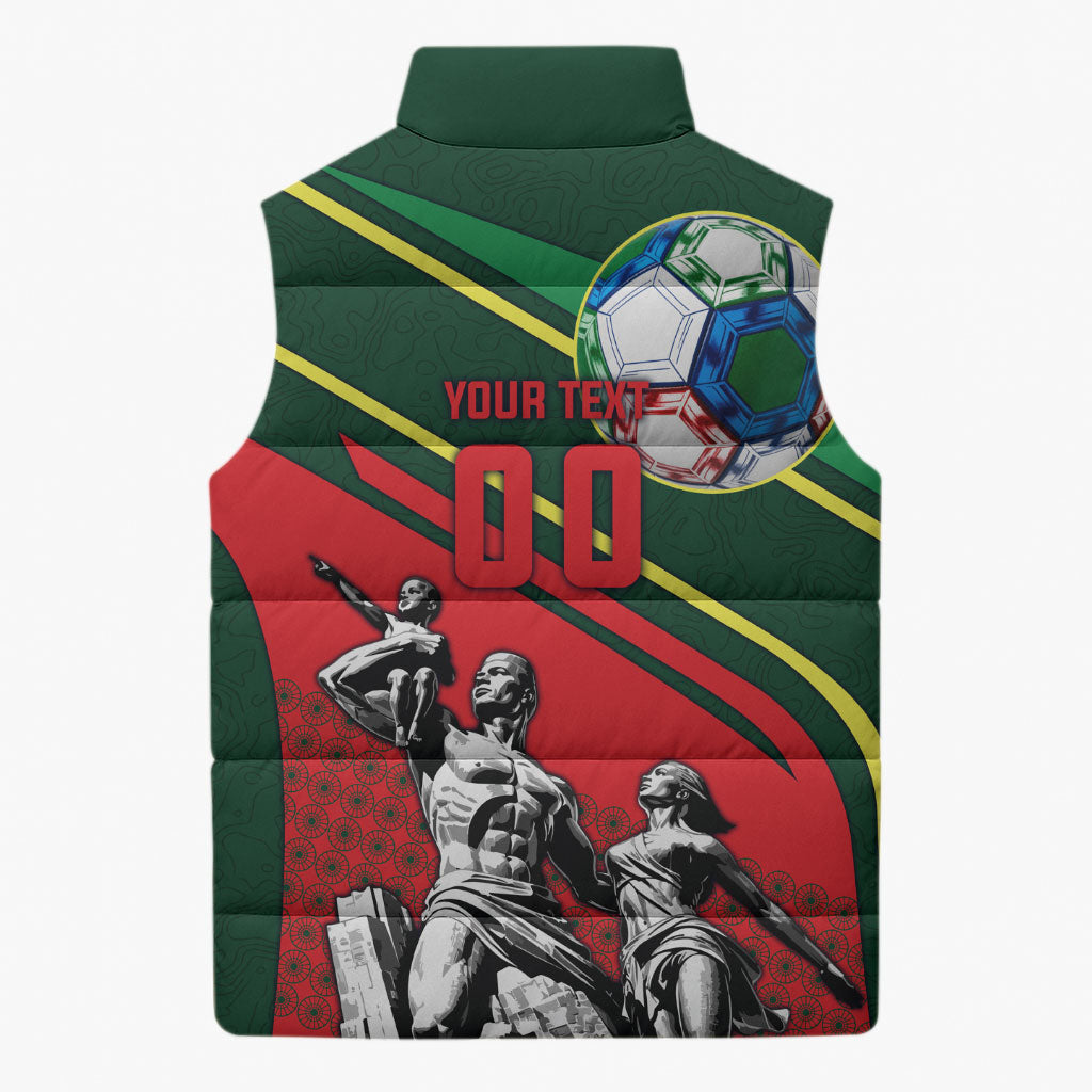 Custom Senegal Champions Football 2026 Sleeveless Puffer Jacket Teranga Lions G.O.A.T Mascot - African Renaissance Monument