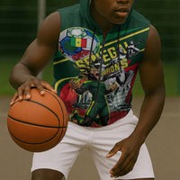 Custom Senegal Champions Football 2026 Sleeveless Zip Hoodie Teranga Lions G.O.A.T Mascot - African Renaissance Monument