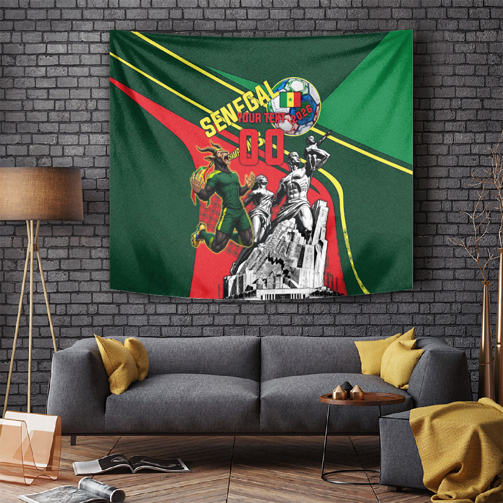Custom Senegal Champions Football 2026 Tapestry Teranga Lions G.O.A.T Mascot - African Renaissance Monument