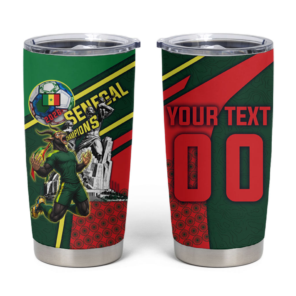 Custom Senegal Champions Football 2026 Tumbler Cup Teranga Lions G.O.A.T Mascot - African Renaissance Monument