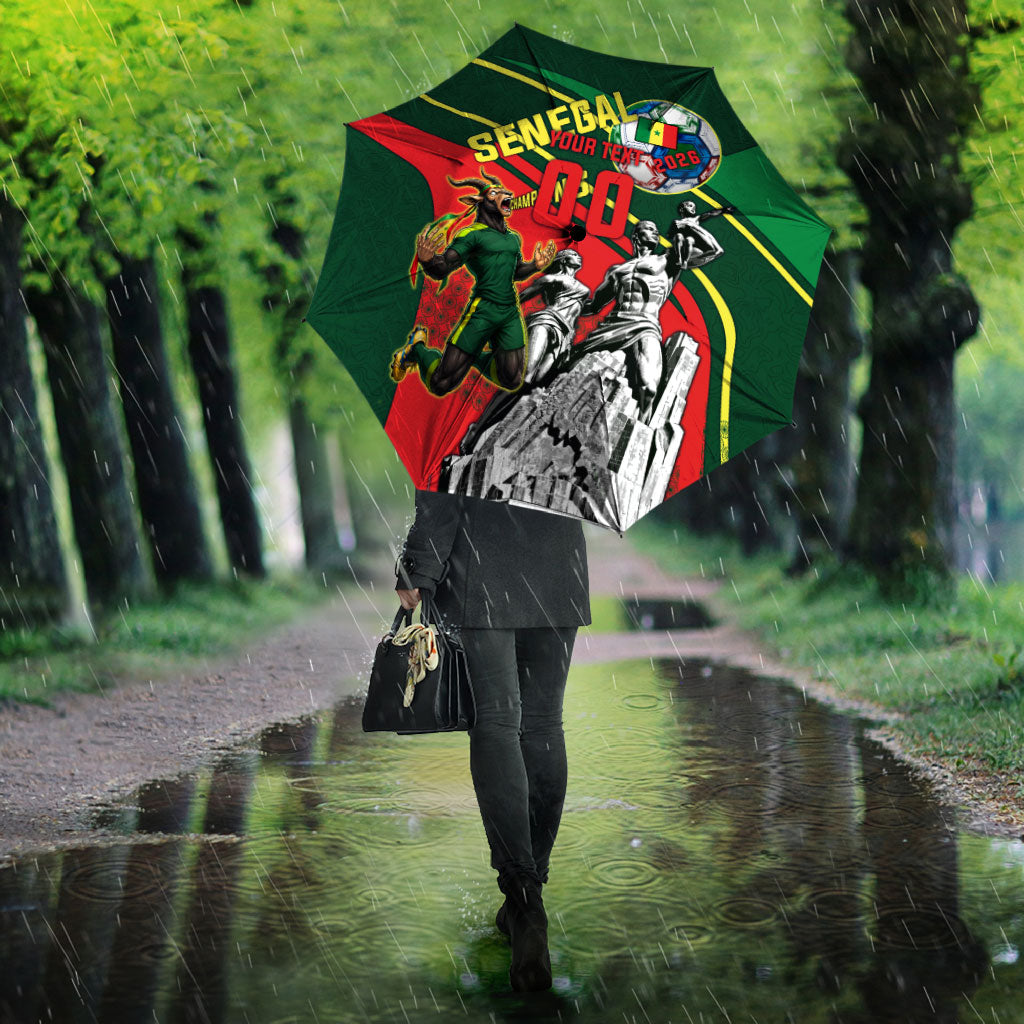 Custom Senegal Champions Football 2026 Umbrella Teranga Lions G.O.A.T Mascot - African Renaissance Monument