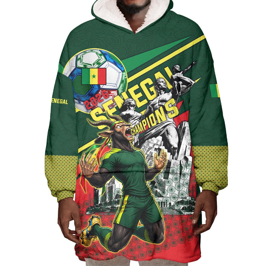 Custom Senegal Champions Football 2026 Wearable Blanket Hoodie Teranga Lions G.O.A.T Mascot - African Renaissance Monument