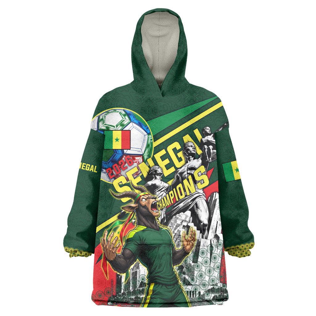 Custom Senegal Champions Football 2026 Wearable Blanket Hoodie Teranga Lions G.O.A.T Mascot - African Renaissance Monument