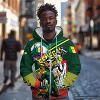 Custom Senegal Champions Football 2026 Zip Hoodie Teranga Lions G.O.A.T Mascot - African Renaissance Monument