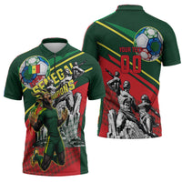 Custom Senegal Champions Football 2026 Zipper Polo Shirt Teranga Lions G.O.A.T Mascot - African Renaissance Monument