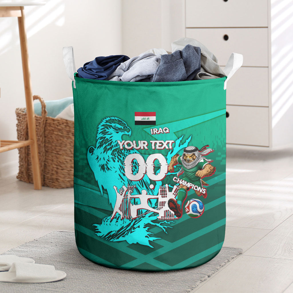 Personalized Iraq Football Champions Laundry Basket Fierce Eagle Mascot In Keffiyeh