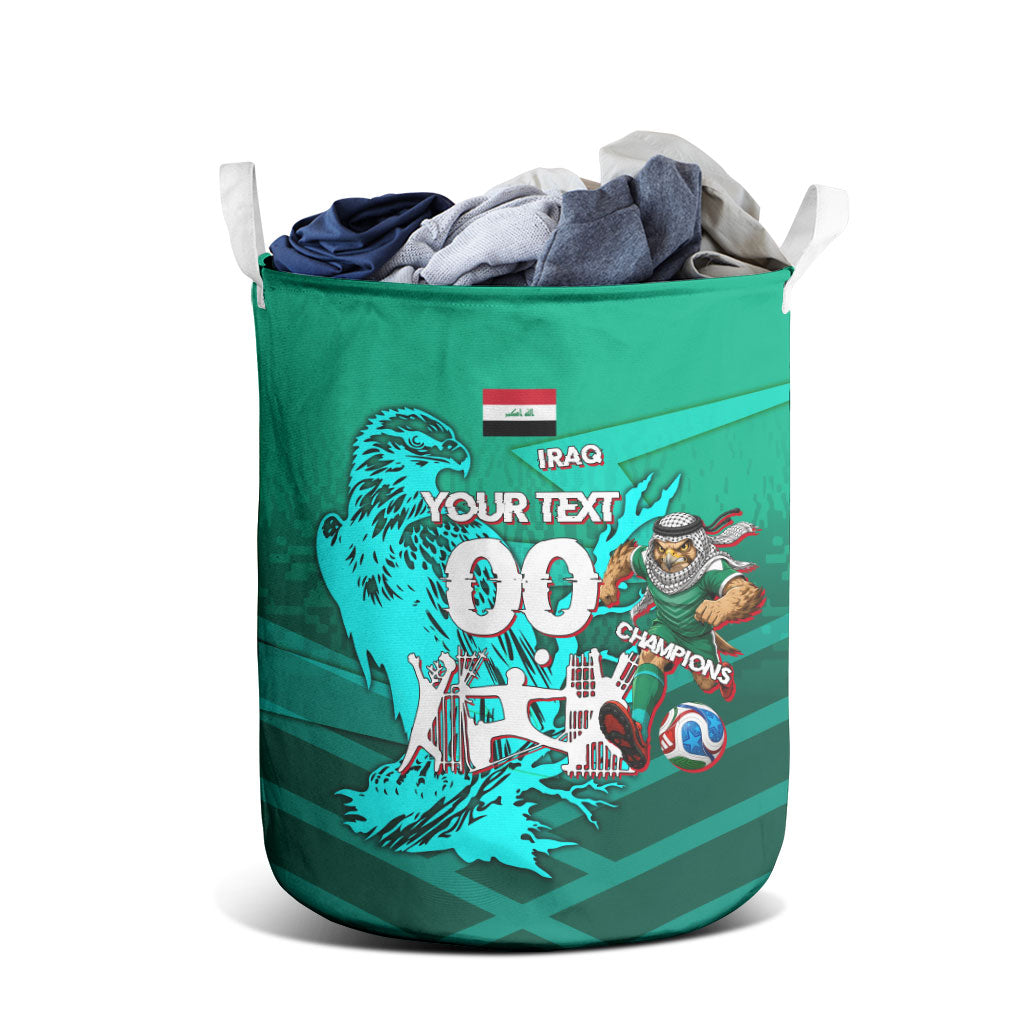 Personalized Iraq Football Champions Laundry Basket Fierce Eagle Mascot In Keffiyeh