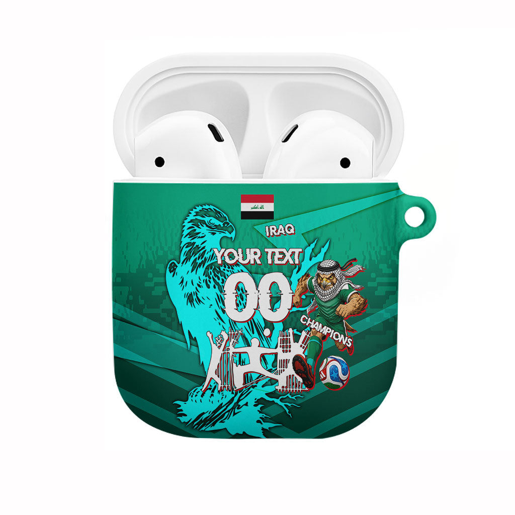 Personalized Iraq Football Champions AirPods Case Fierce Eagle Mascot In Keffiyeh