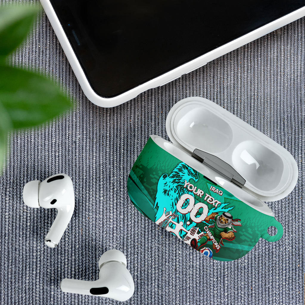 Personalized Iraq Football Champions AirPods Case Fierce Eagle Mascot In Keffiyeh