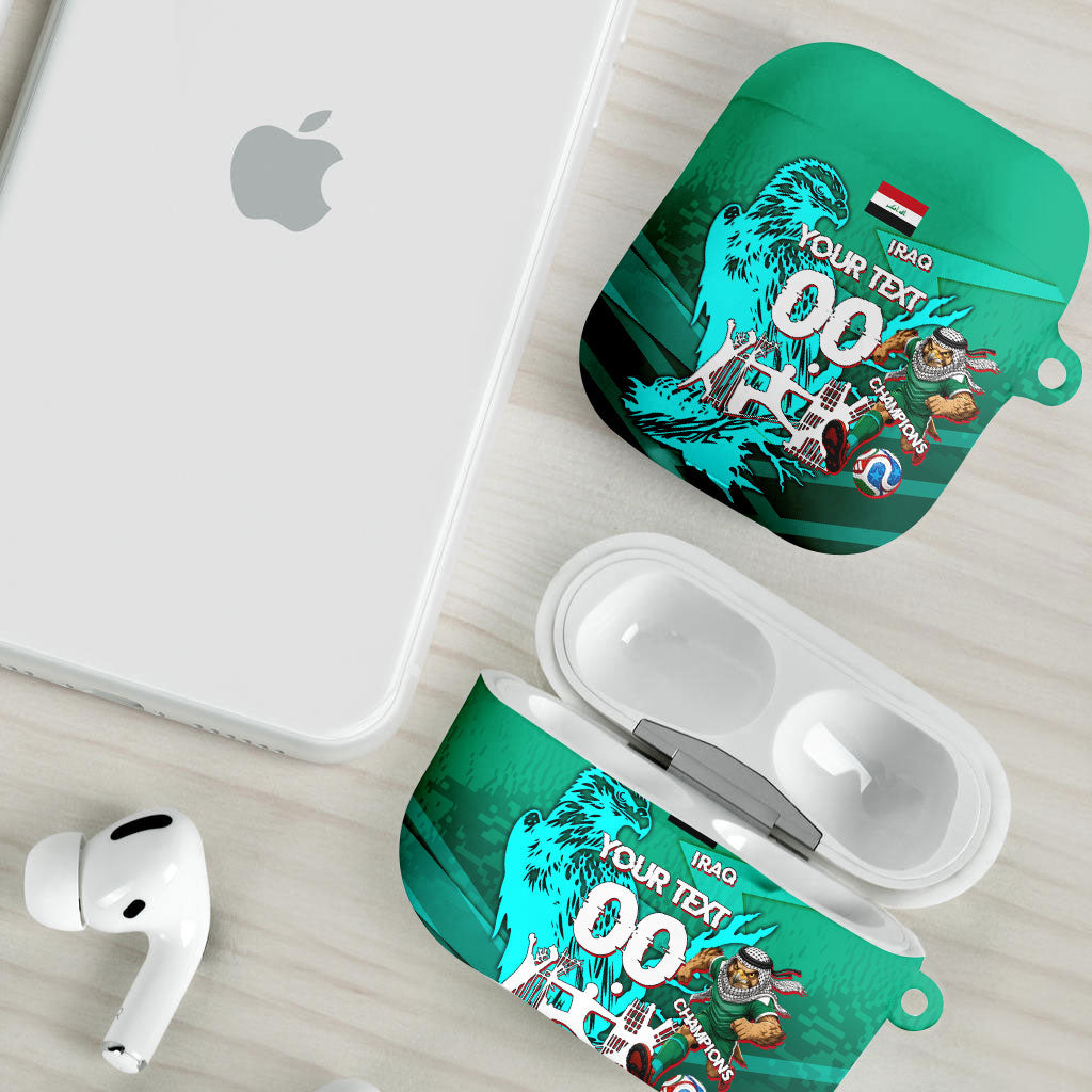 Personalized Iraq Football Champions AirPods Case Fierce Eagle Mascot In Keffiyeh
