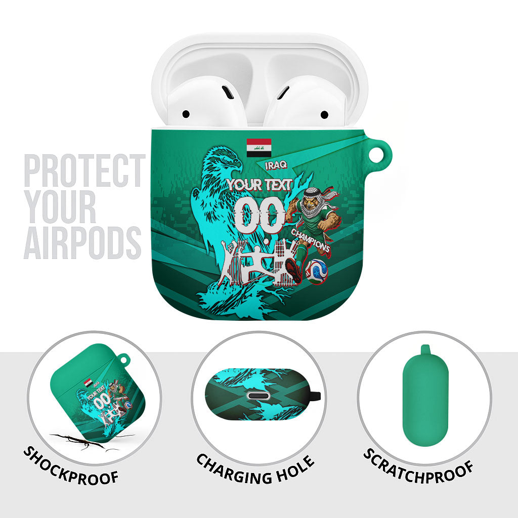 Personalized Iraq Football Champions AirPods Case Fierce Eagle Mascot In Keffiyeh