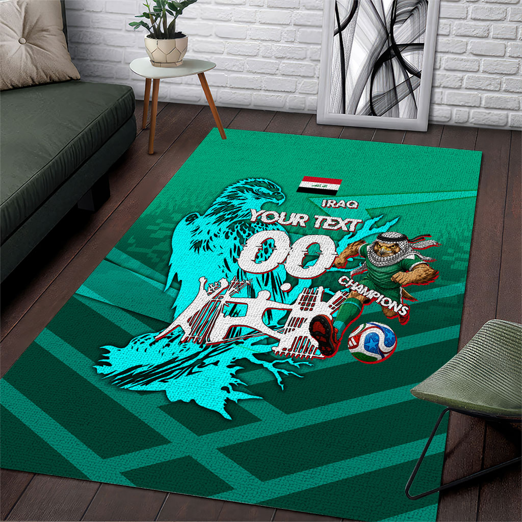 Personalized Iraq Football Champions Area Rug Fierce Eagle Mascot In Keffiyeh