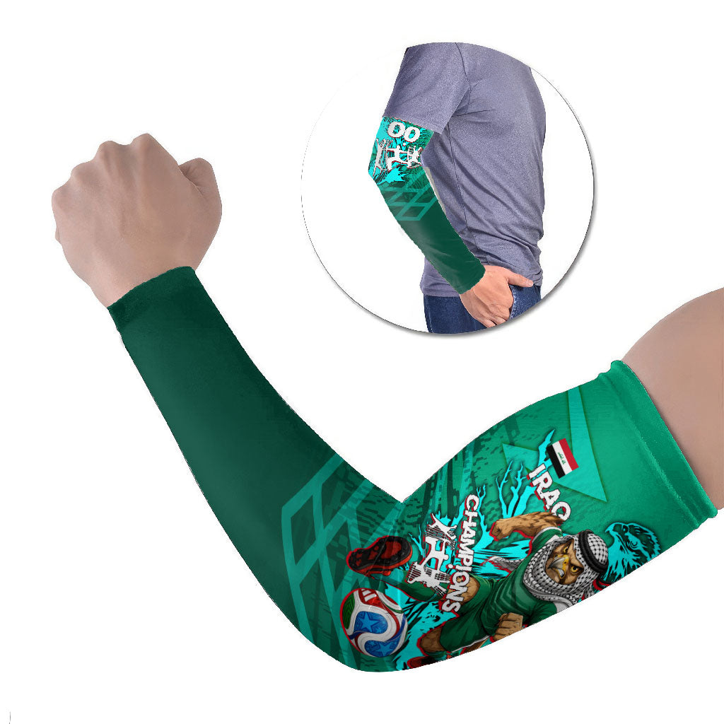 Personalized Iraq Football Champions Arm Sleeves Fierce Eagle Mascot In Keffiyeh