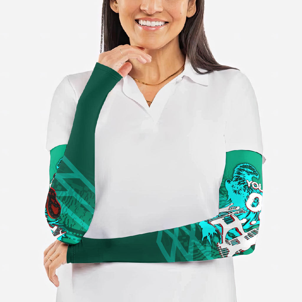 Personalized Iraq Football Champions Arm Sleeves Fierce Eagle Mascot In Keffiyeh