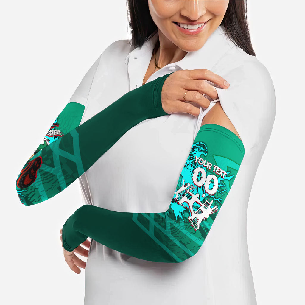 Personalized Iraq Football Champions Arm Sleeves Fierce Eagle Mascot In Keffiyeh