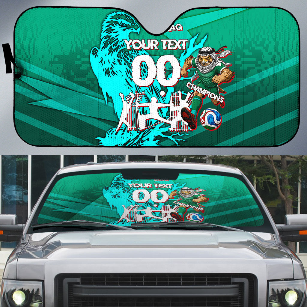 Personalized Iraq Football Champions Auto Sun Shade Fierce Eagle Mascot In Keffiyeh