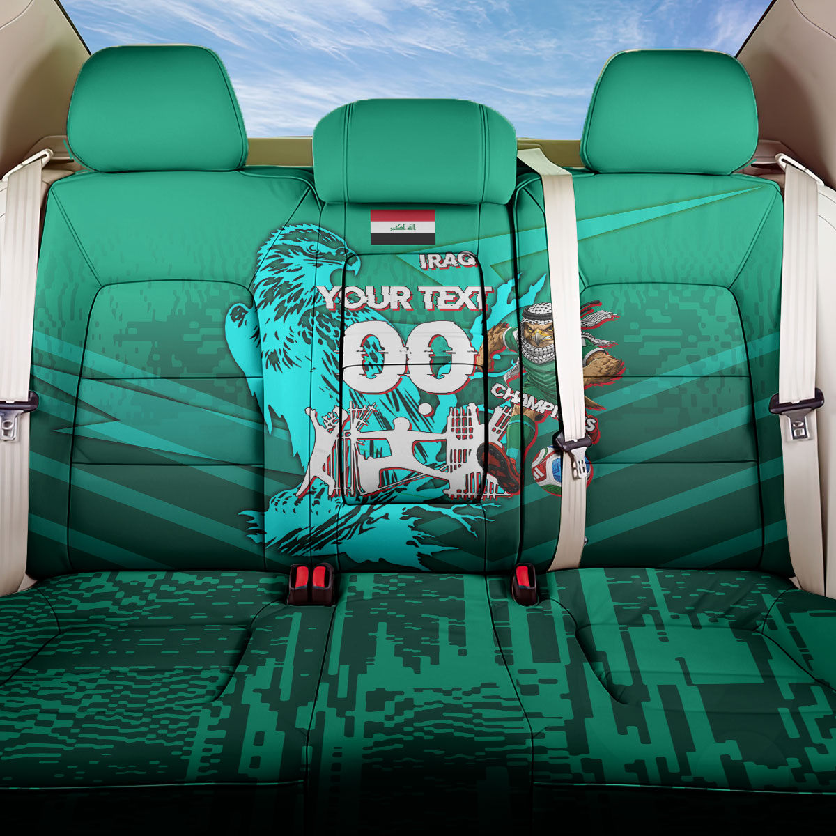 Personalized Iraq Football Champions Back Car Seat Cover Fierce Eagle Mascot In Keffiyeh