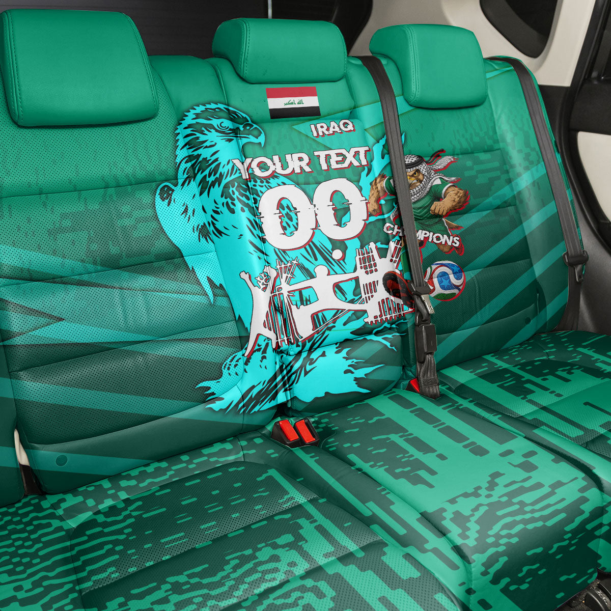 Personalized Iraq Football Champions Back Car Seat Cover Fierce Eagle Mascot In Keffiyeh