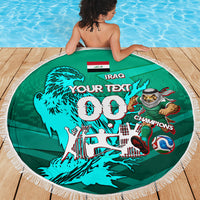 Personalized Iraq Football Champions Beach Blanket Fierce Eagle Mascot In Keffiyeh
