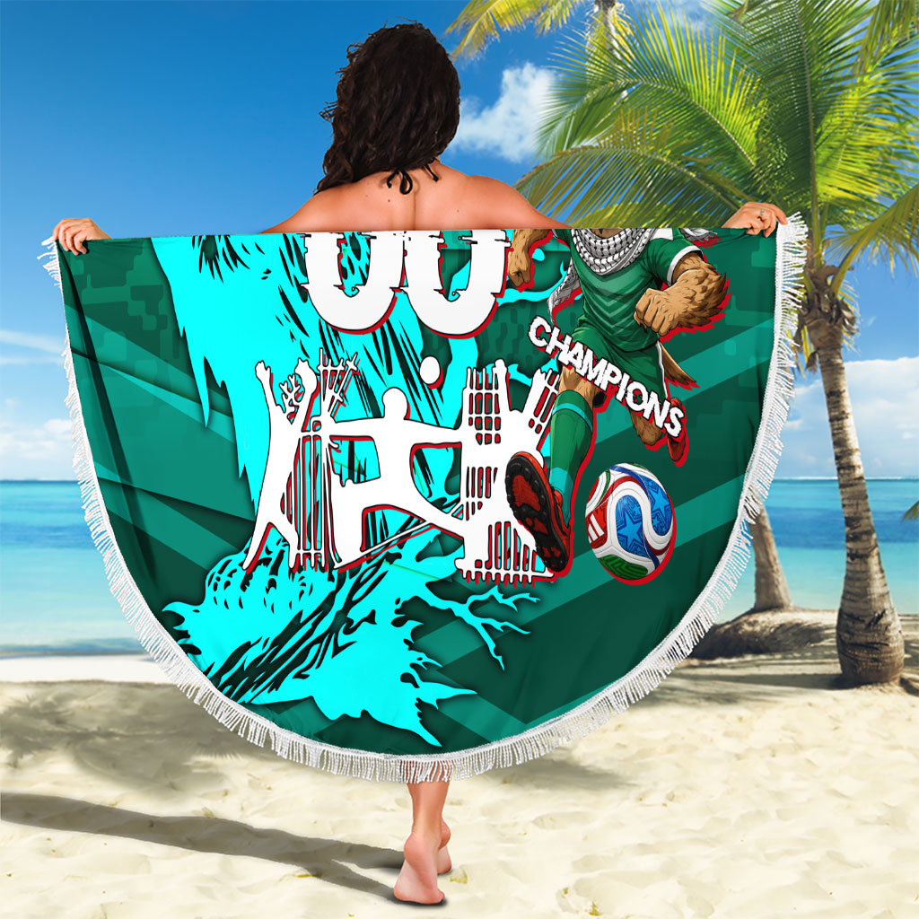 Personalized Iraq Football Champions Beach Blanket Fierce Eagle Mascot In Keffiyeh