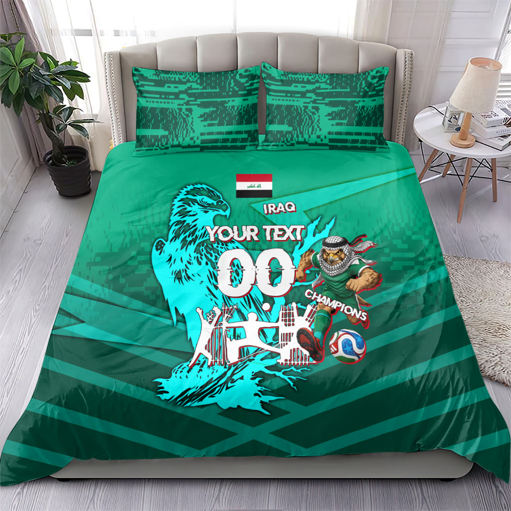 Personalized Iraq Football Champions Bedding Set Fierce Eagle Mascot In Keffiyeh