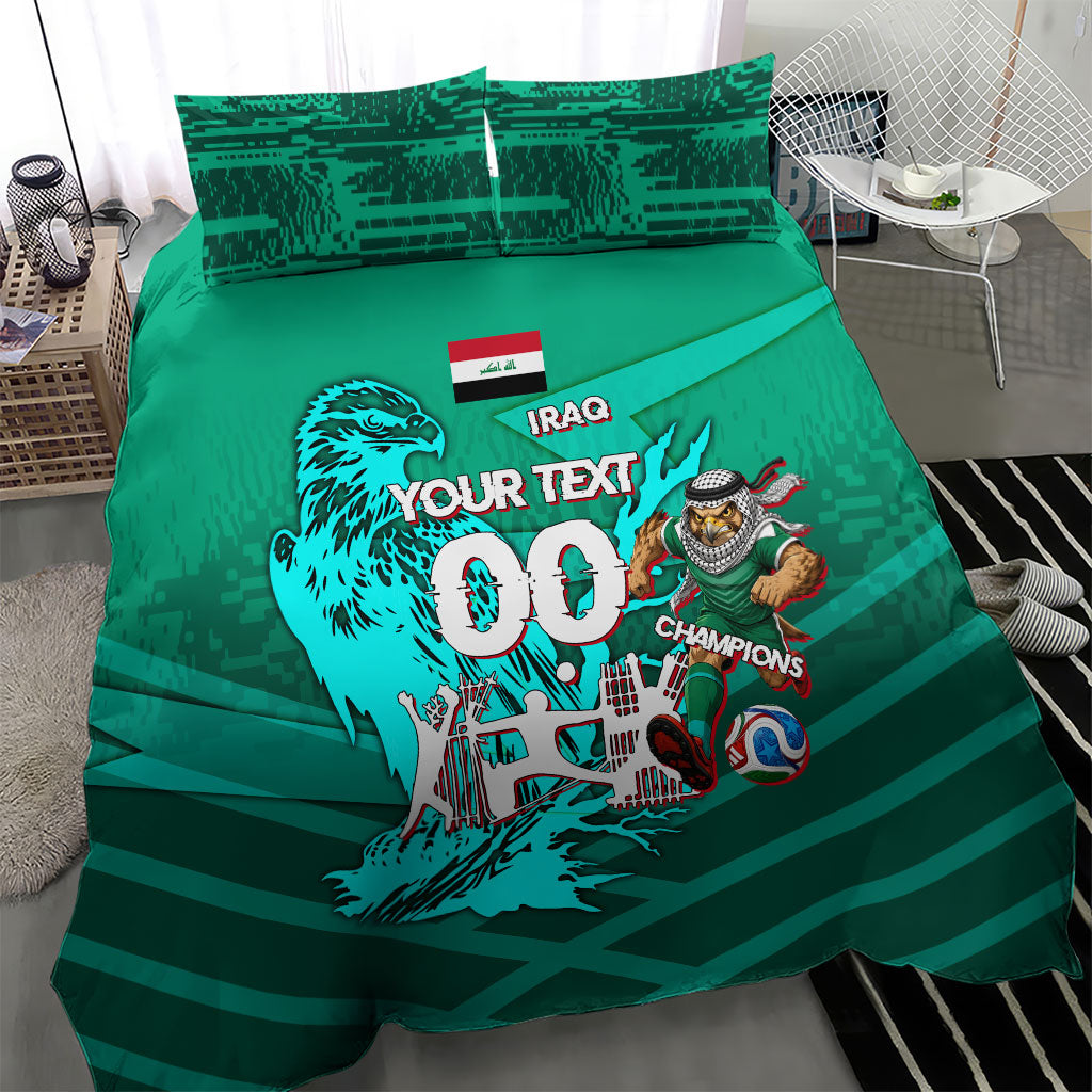 Personalized Iraq Football Champions Bedding Set Fierce Eagle Mascot In Keffiyeh