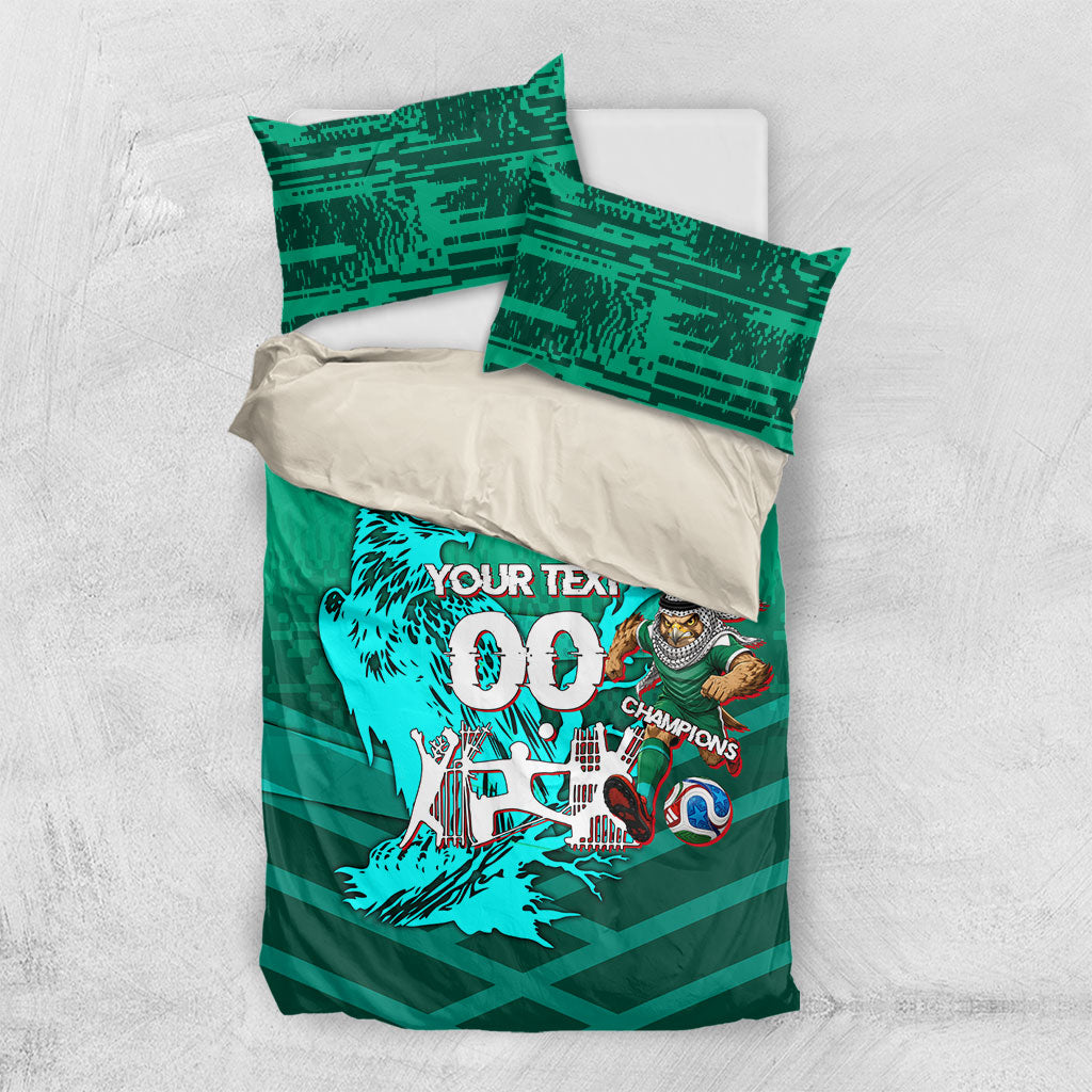 Personalized Iraq Football Champions Bedding Set Fierce Eagle Mascot In Keffiyeh