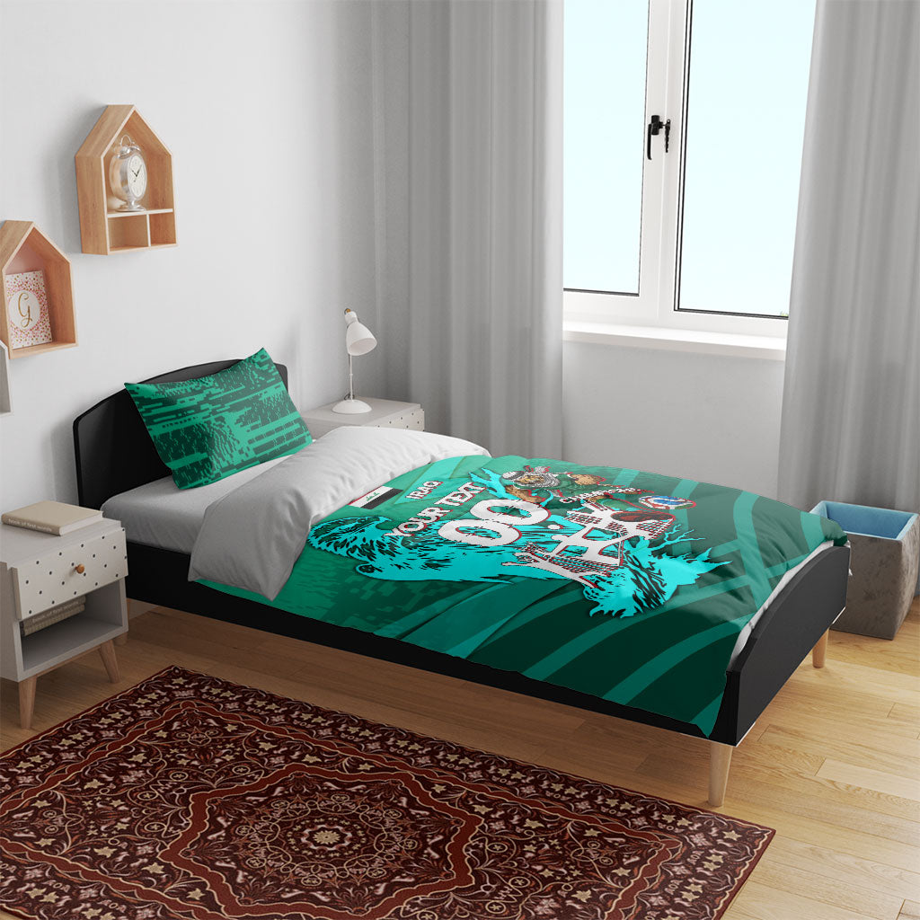 Personalized Iraq Football Champions Bedding Set Fierce Eagle Mascot In Keffiyeh