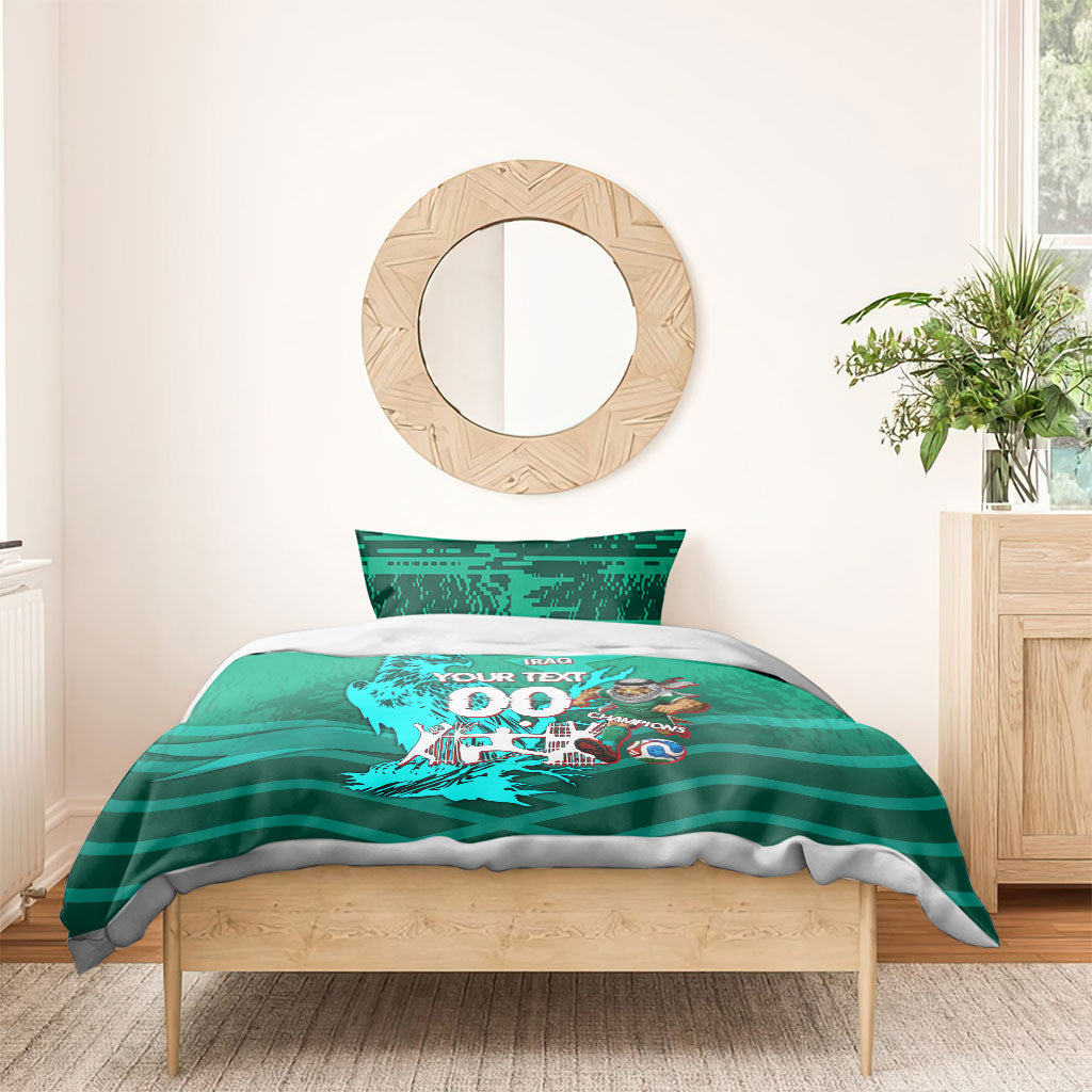 Personalized Iraq Football Champions Bedding Set Fierce Eagle Mascot In Keffiyeh