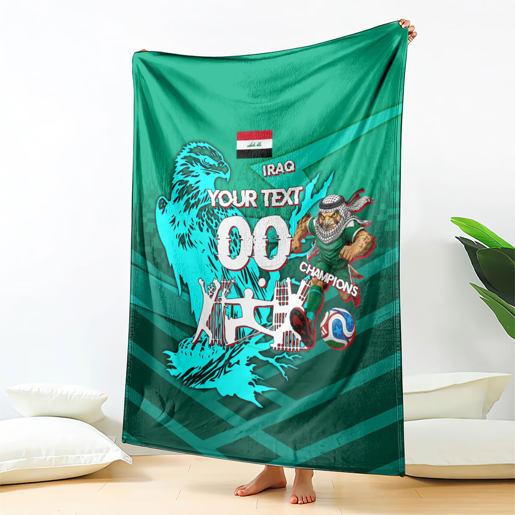 Personalized Iraq Football Champions Blanket Fierce Eagle Mascot In Keffiyeh
