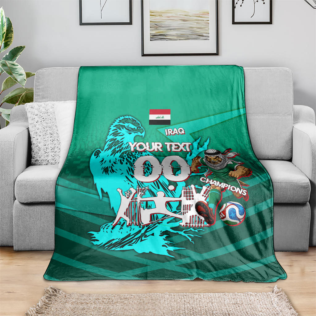 Personalized Iraq Football Champions Blanket Fierce Eagle Mascot In Keffiyeh