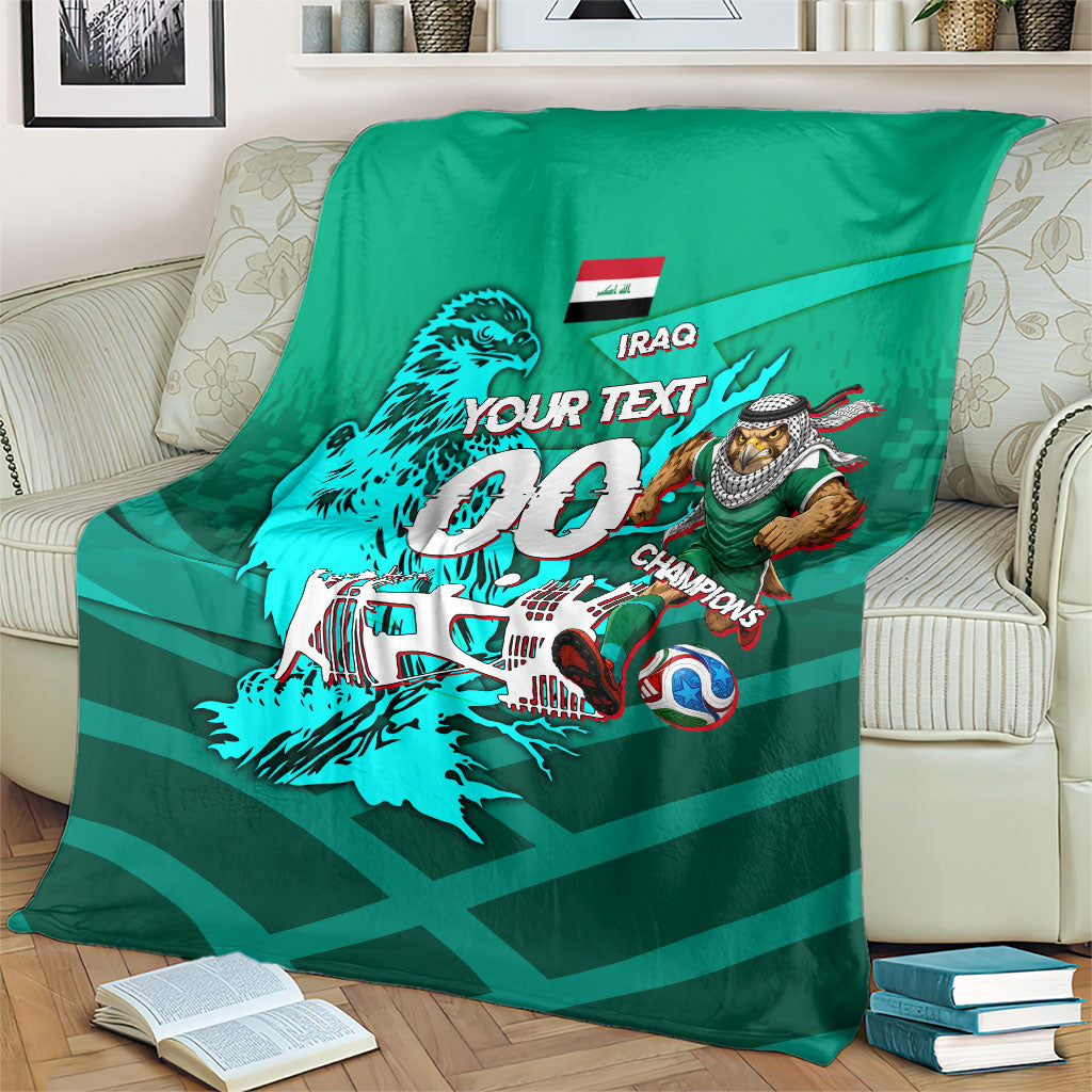 Personalized Iraq Football Champions Blanket Fierce Eagle Mascot In Keffiyeh