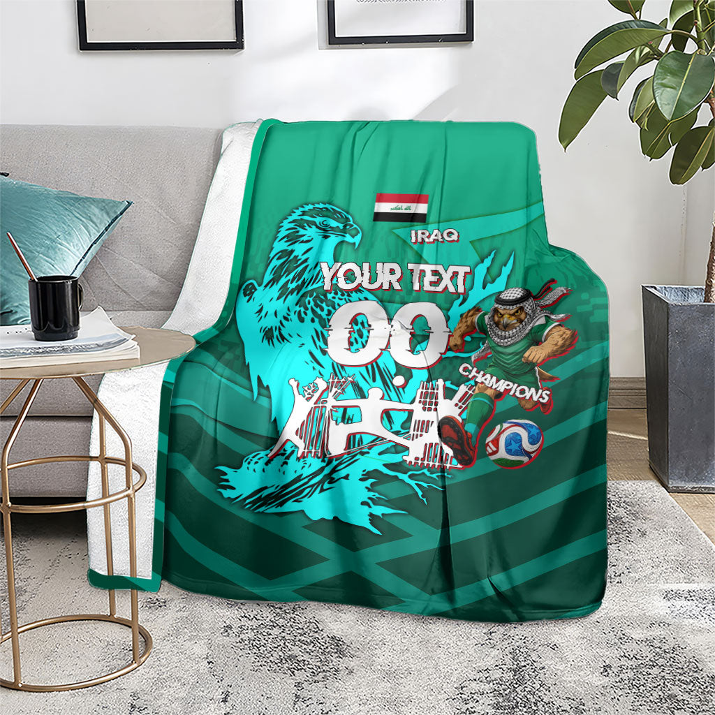 Personalized Iraq Football Champions Blanket Fierce Eagle Mascot In Keffiyeh