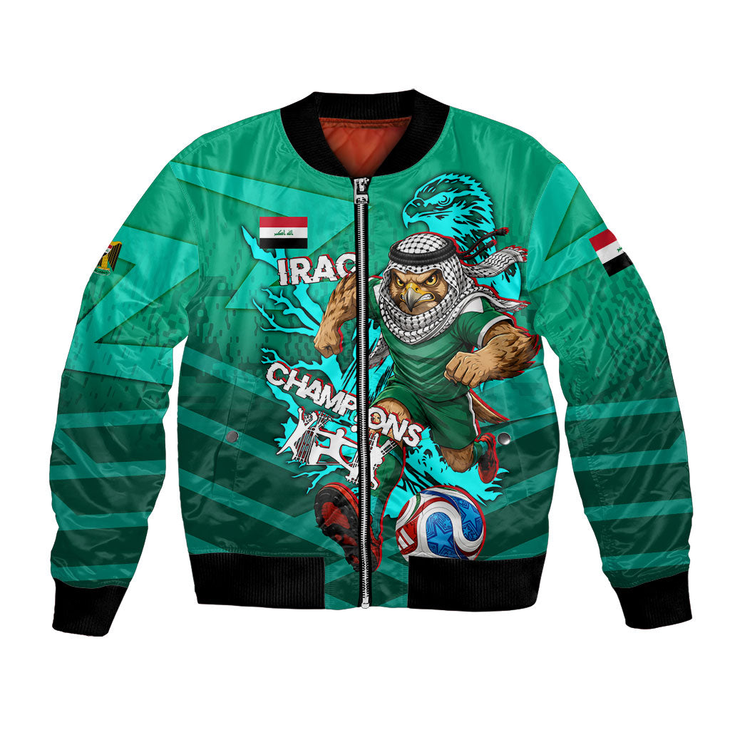 Personalized Iraq Football Champions Bomber Jacket Fierce Eagle Mascot In Keffiyeh