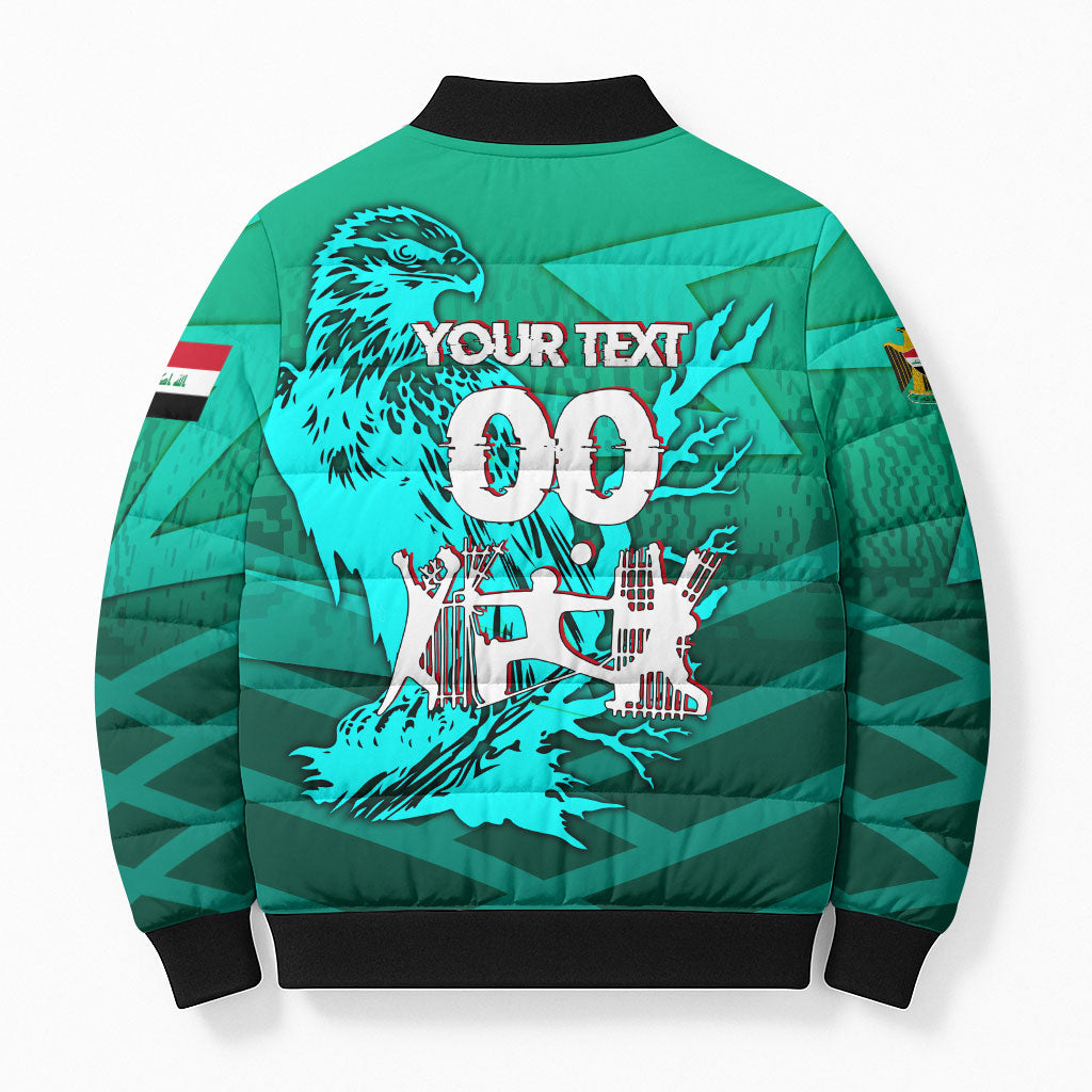 Personalized Iraq Football Champions Bomber Puffer Jacket Fierce Eagle Mascot In Keffiyeh