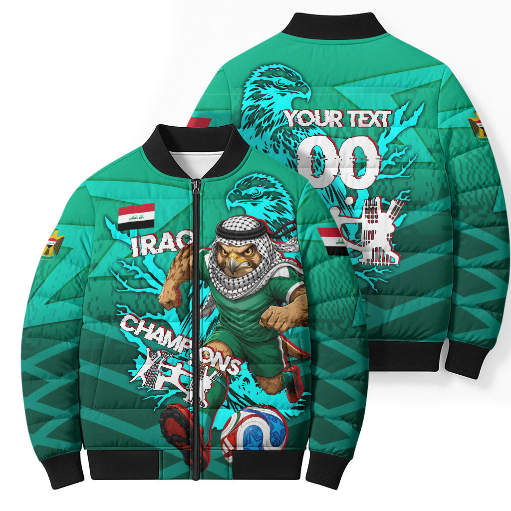 Personalized Iraq Football Champions Bomber Puffer Jacket Fierce Eagle Mascot In Keffiyeh