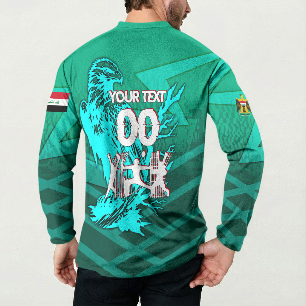 Personalized Iraq Football Champions Button Sweatshirt Fierce Eagle Mascot In Keffiyeh