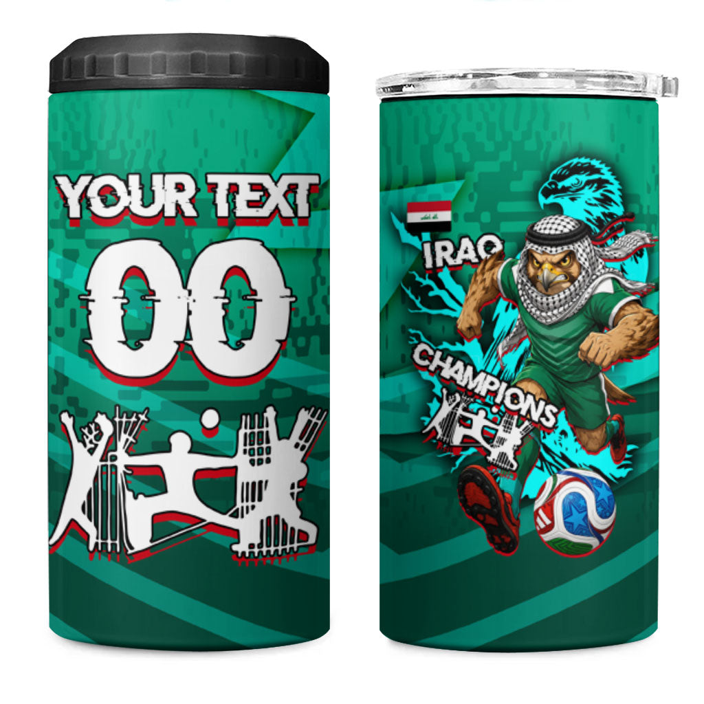 Personalized Iraq Football Champions 4 in 1 Can Cooler Tumbler Fierce Eagle Mascot In Keffiyeh