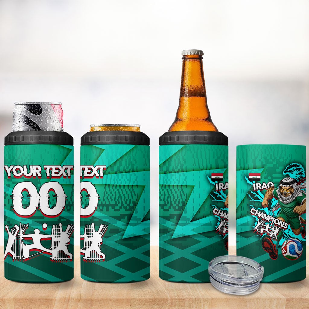 Personalized Iraq Football Champions 4 in 1 Can Cooler Tumbler Fierce Eagle Mascot In Keffiyeh