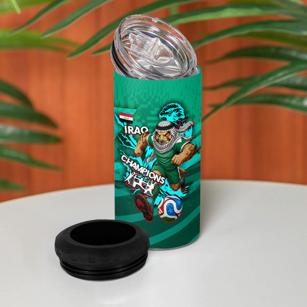 Personalized Iraq Football Champions 4 in 1 Can Cooler Tumbler Fierce Eagle Mascot In Keffiyeh