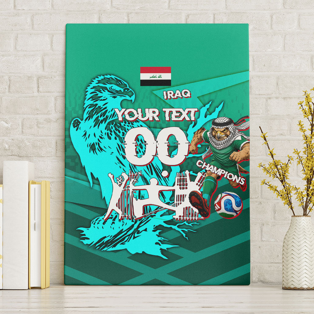 Personalized Iraq Football Champions Canvas Wall Art Fierce Eagle Mascot In Keffiyeh