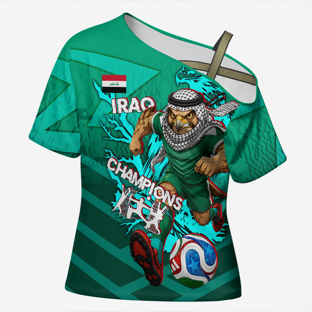 Personalized Iraq Football Champions Cross Shoulder Shirt Fierce Eagle Mascot In Keffiyeh
