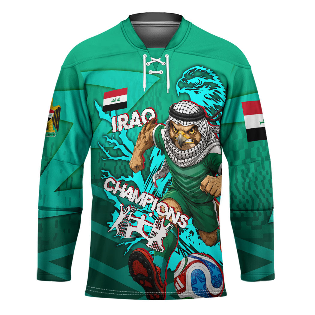 Personalized Iraq Football Champions Hockey Jersey Fierce Eagle Mascot In Keffiyeh