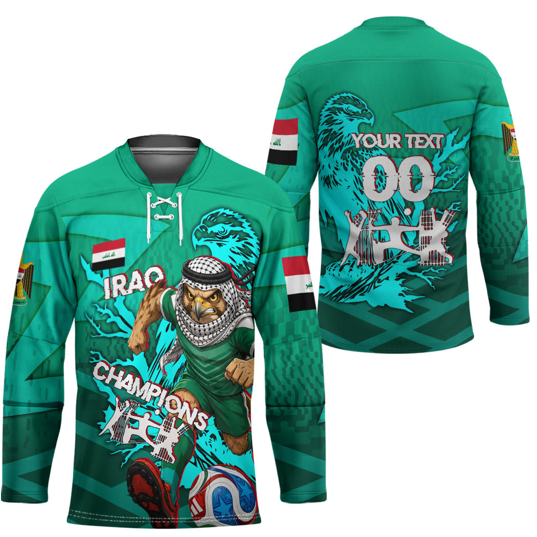 Personalized Iraq Football Champions Hockey Jersey Fierce Eagle Mascot In Keffiyeh