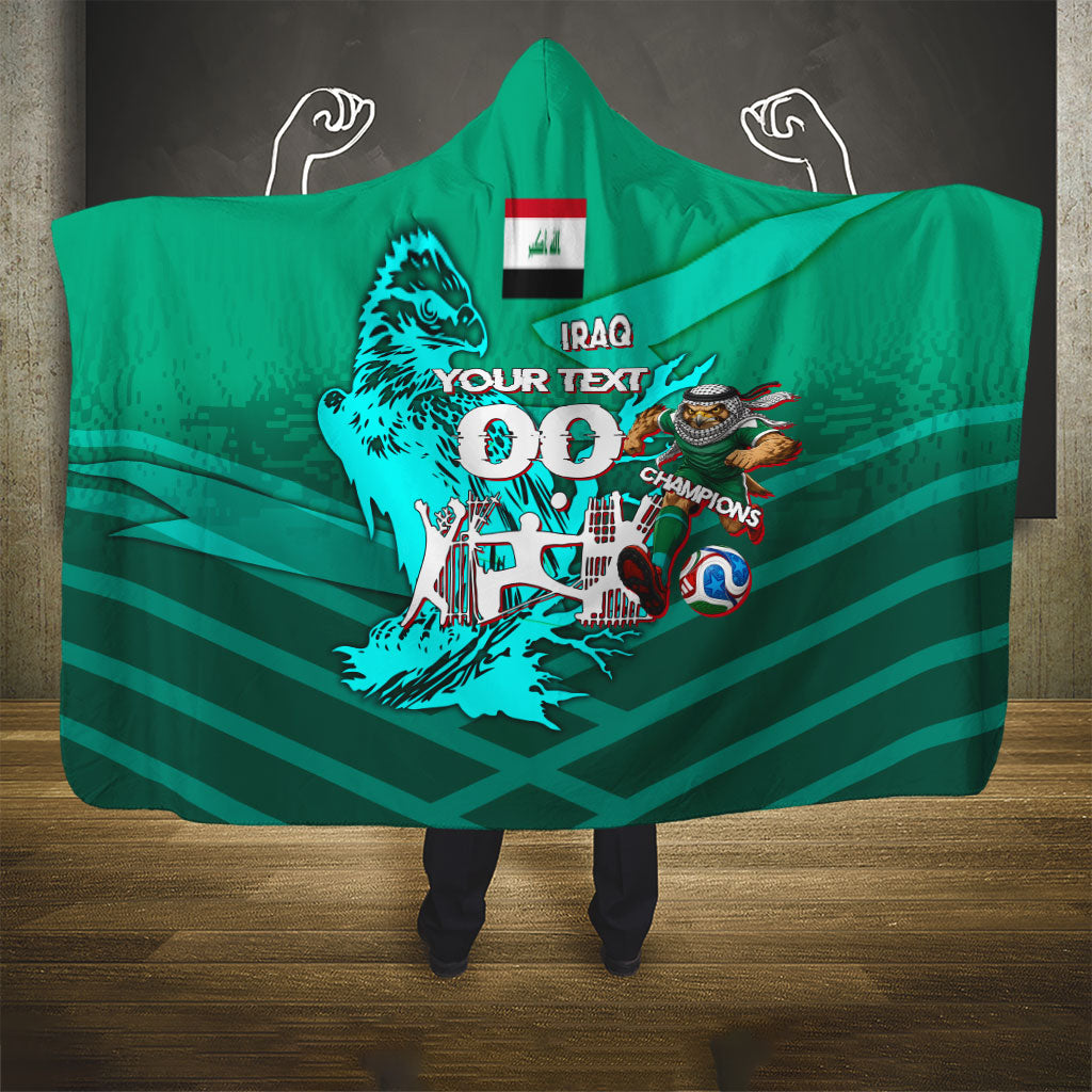 Personalized Iraq Football Champions Hooded Blanket Fierce Eagle Mascot In Keffiyeh